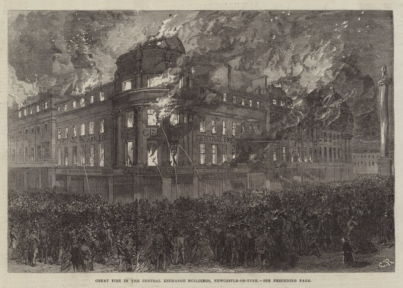 Grote Brand in de Central Exchange Buildings, Newcastle-on-Tyne door Sir John Charles Robinson