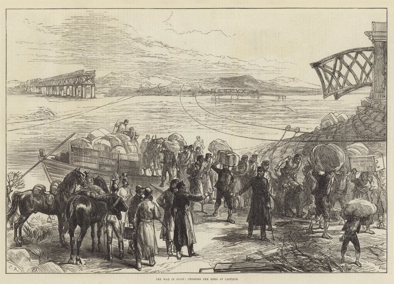 De oorlog in Spanje, de Ebro oversteken bij Castijon door Sir John Charles Robinson