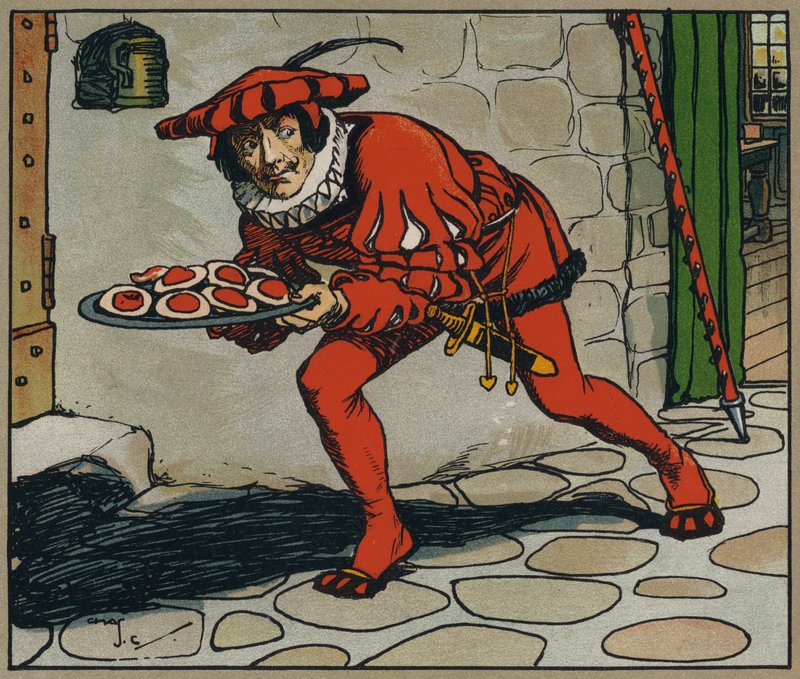 Hij Stal Die Taarten (kleurenlithografie) door Charles Crombie