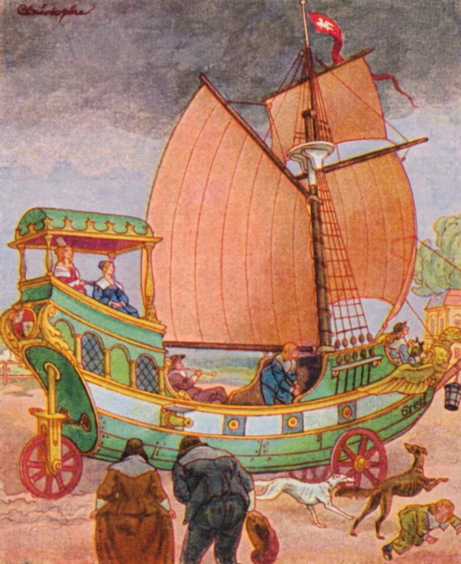 Zeilwagen (kleur litho) door Christophe (1856 1945)