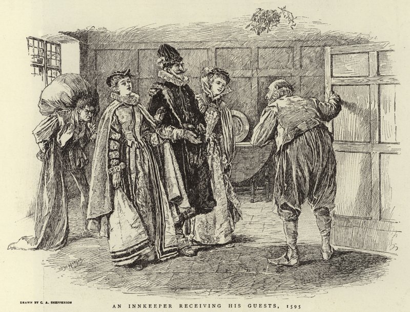 Een Herbergier Ontvangt Zijn Gasten, 1595 door Claude Shepperson