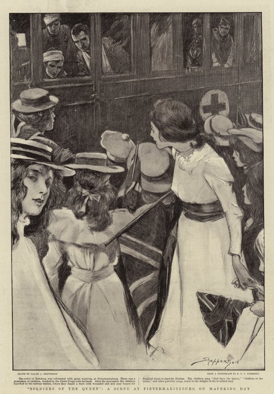 Soldaten van de Koningin, Een Scène in Pietermaritzburg op Mafeking Day door Claude Shepperson