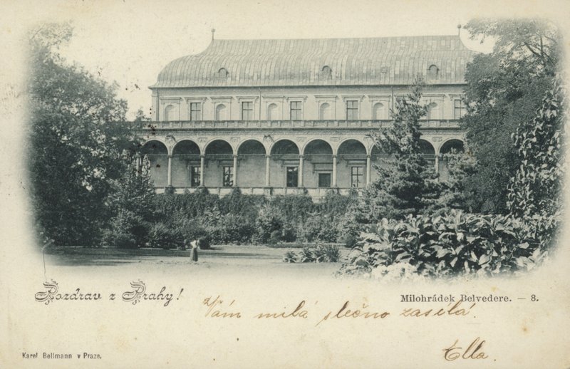 Ansichtkaart met de Milohradek Belvedere door Czech Photographer