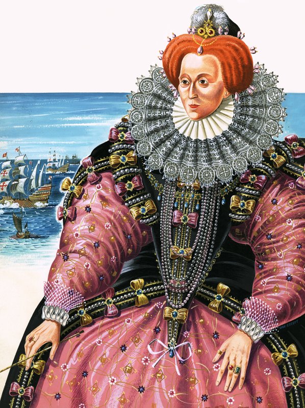 Koningin Elizabeth I (gouache op papier) door Dan Escott