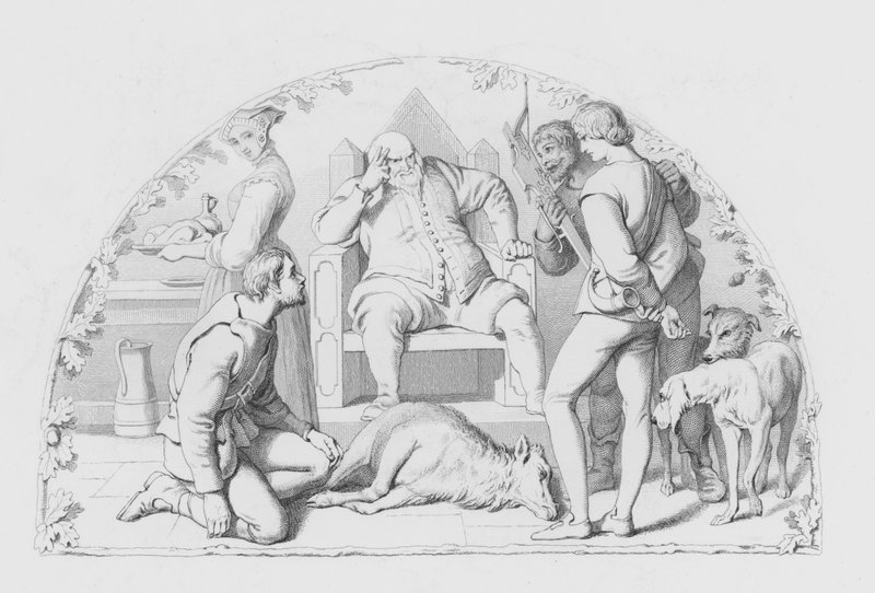 Shakespeare, De Rechter (gravure) door Daniel (after) Maclise