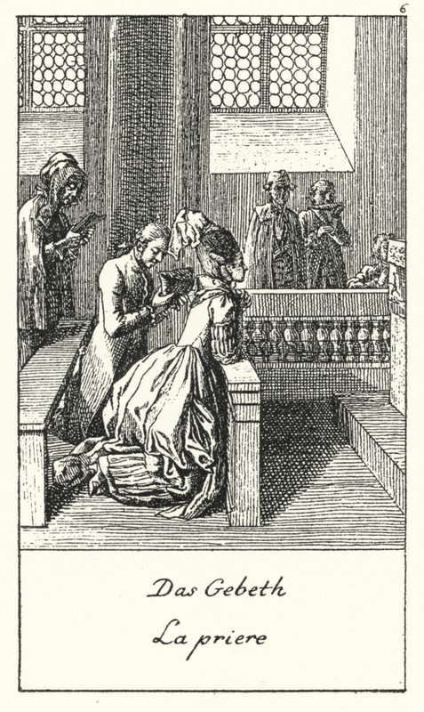Het gebed (gravure) door Daniel Nikolaus (after) Chodowiecki