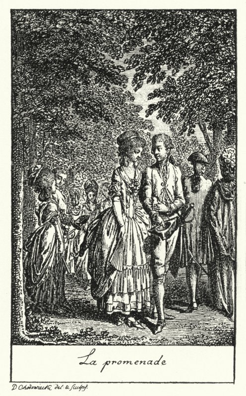 Wandelen (gravure) door Daniel Nikolaus (after) Chodowiecki
