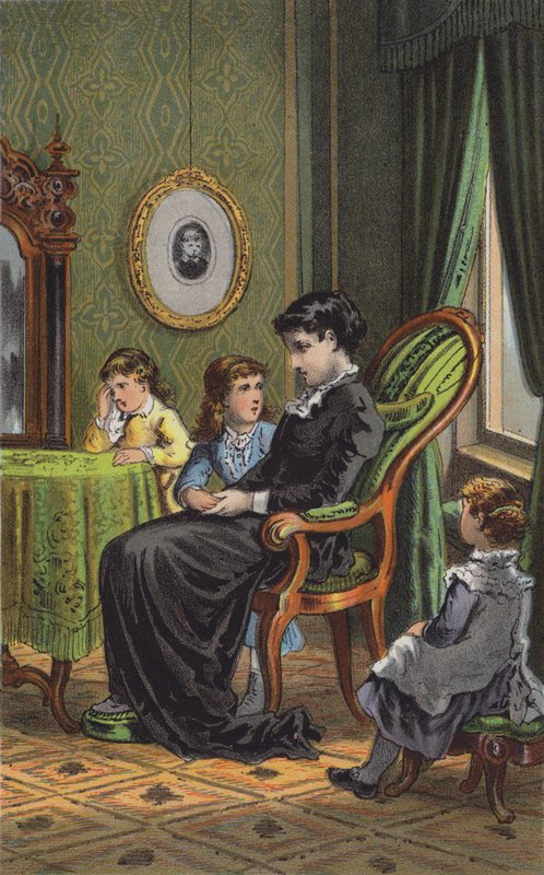 De moeder en haar kinderen (kleur litho) door Danish School
