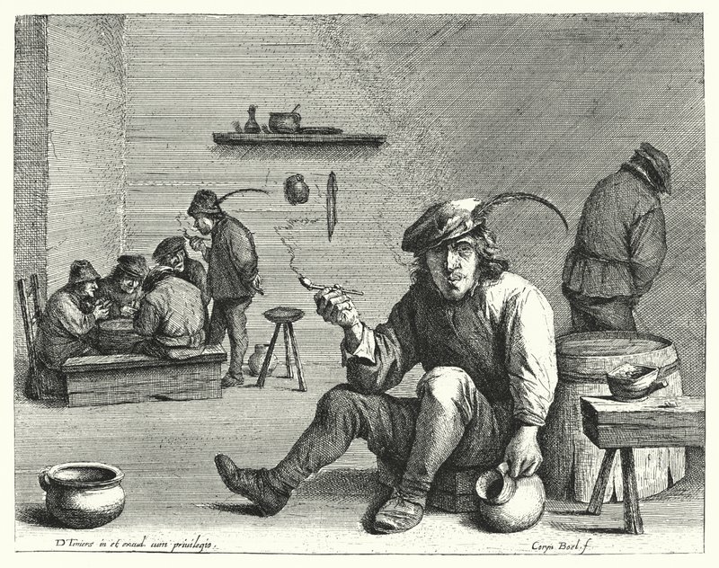 De roker (gravure) door David the Younger (after) Teniers