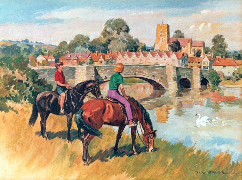 Engels plattelandsgezicht (kleurenlitho) door Derek Charles Eyles