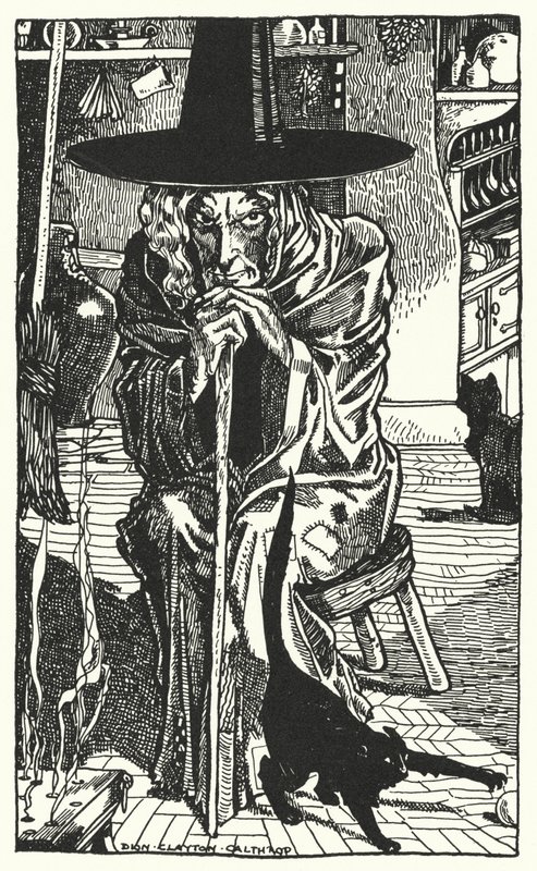 De heks zelf (gravure) door Dion Clayton Calthrop