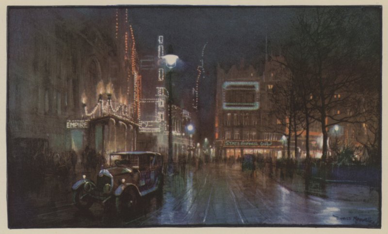 Het schouwspel van Leicester Square door Donald Maxwell