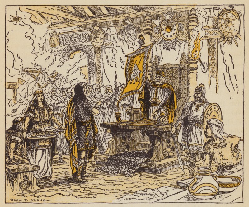 De koning beloont Beowulf door Donn P. Crane