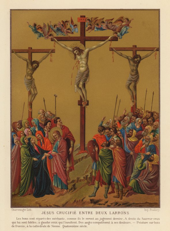 Kruisiging van Jezus Christus (chromolitho) door Duccio di Buoninsegna