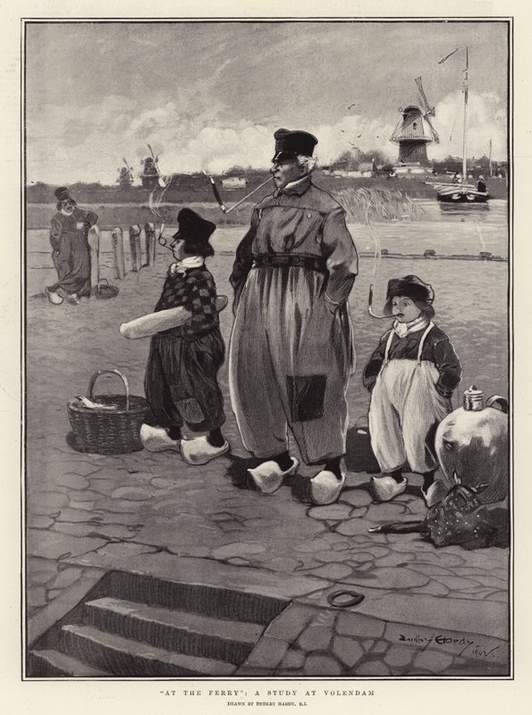 Bij de veerboot, een studie in Volendam door Dudley Hardy