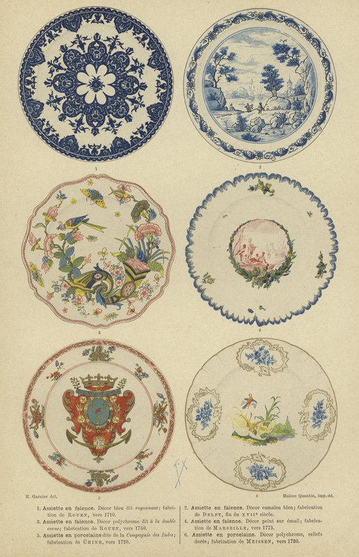Faience en porseleinen borden, 17e en 18e eeuw door E. Garnier
