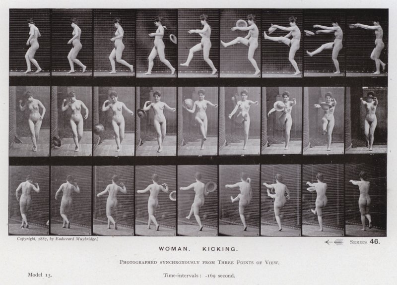 Het Menselijk Lichaam in Beweging: Vrouw, Schoppend door Eadweard Muybridge