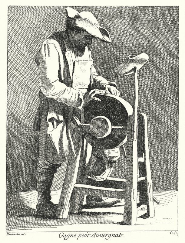 Messenslijper uit Auvergne (gravure) door Edmé (after) Bouchardon