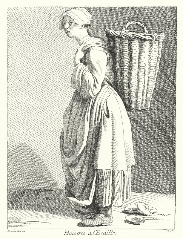 Oesterverkoper (gravure) door Edmé (after) Bouchardon