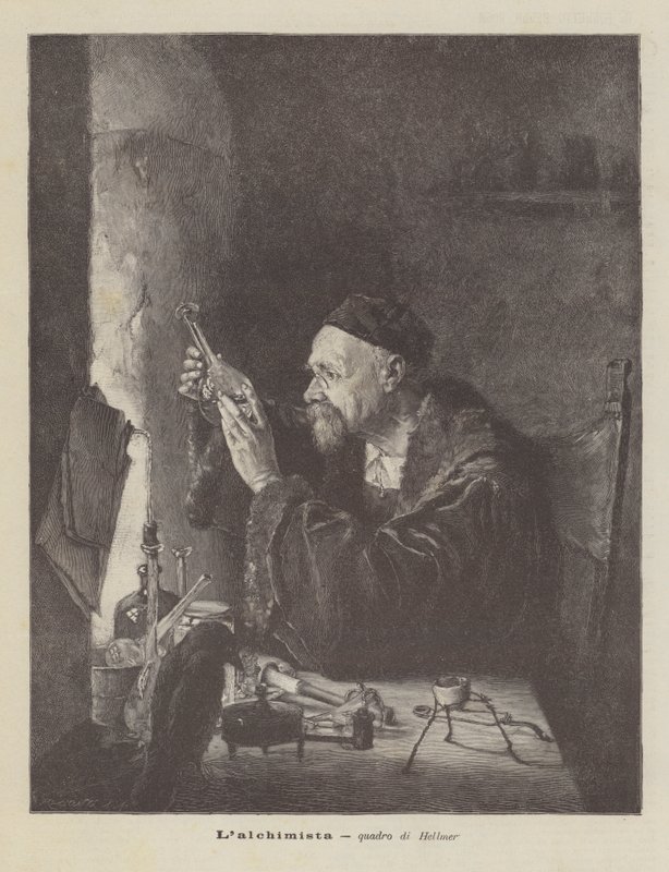 De alchemist, schilderij van Hellmer door Edmund Ritter von Hellmer