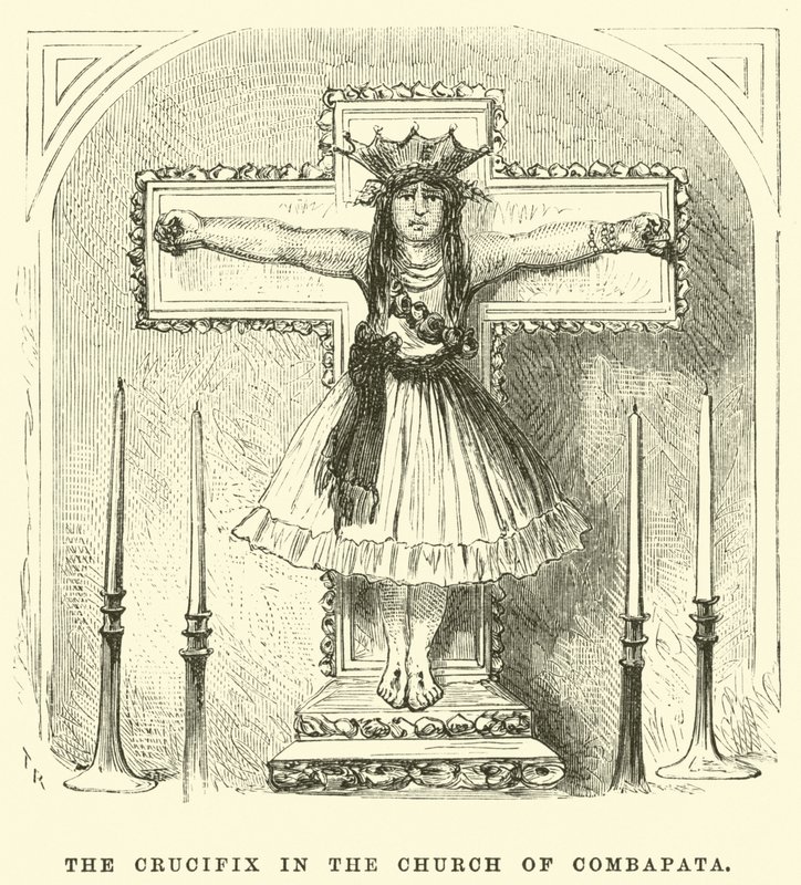 Het Crucifix in de Kerk van Combapata door Edouard Riou
