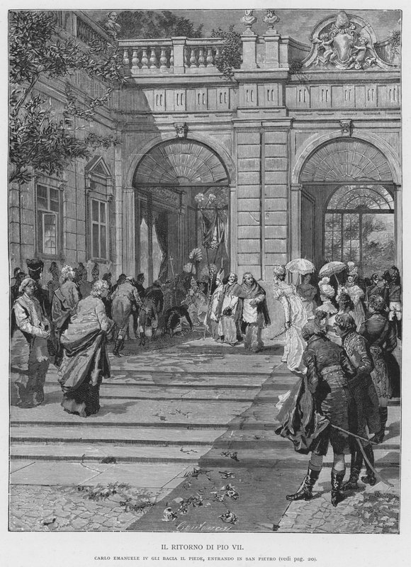 De Terugkeer van Pius VII (gravure) door Edouardo Matania