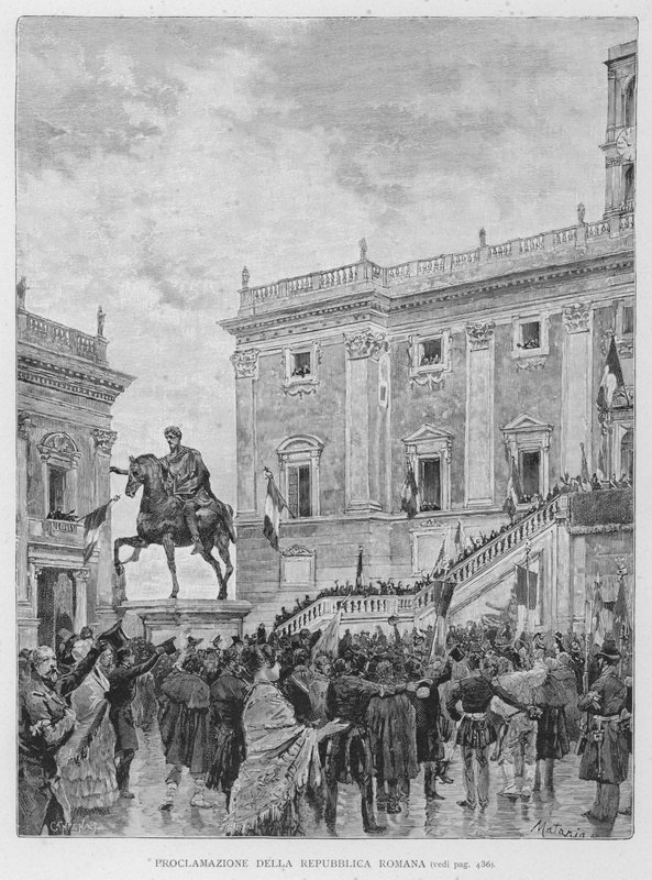 Proclamatie van de Romeinse Republiek (gravure) door Edouardo Matania