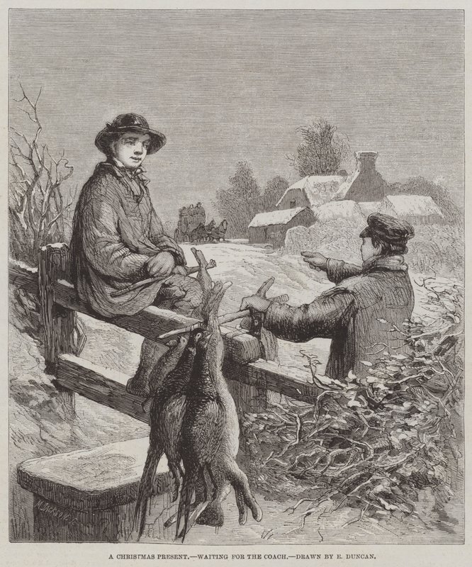 Een kerstcadeau, wachtend op de koets door Edward Duncan