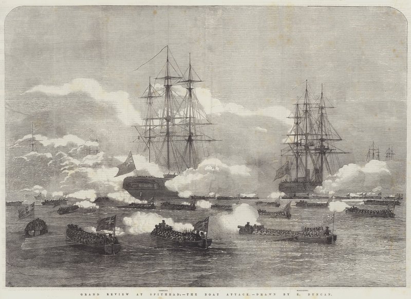 Grote review bij Spithead, de bootaanval door Edward Duncan