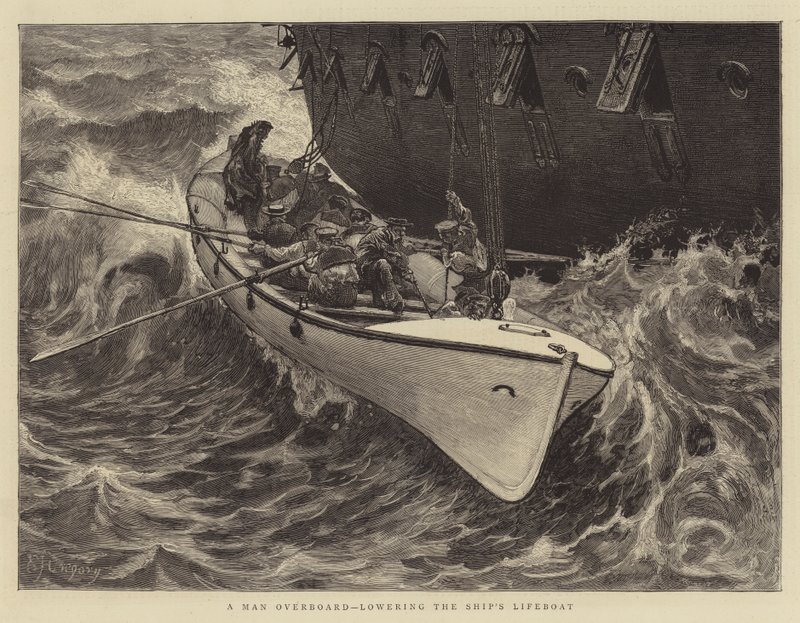 Een Man Overboord, het Neerlaten van de Reddingsboot van het Schip door Edward John Gregory