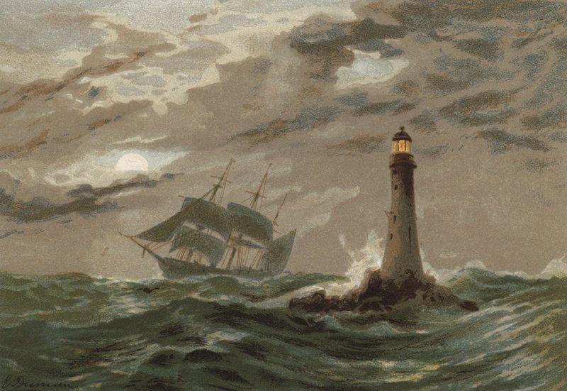Maanlicht, Eddystone Lighthouse door Edward Duncan