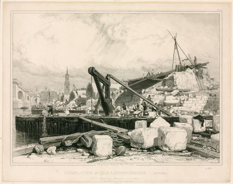 Sloop van de oude London Bridge, 1832 door Edward William Cooke