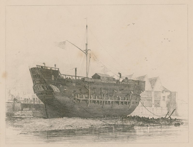 De Discovery liggend in Deptford door Edward William Cooke