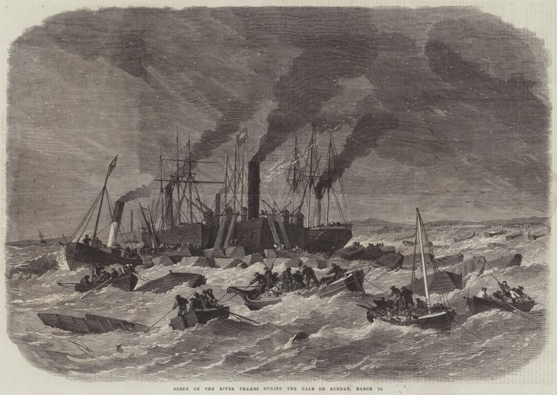 Scène op de Theems tijdens de Storm op zondag 19 maart door Edwin Weedon