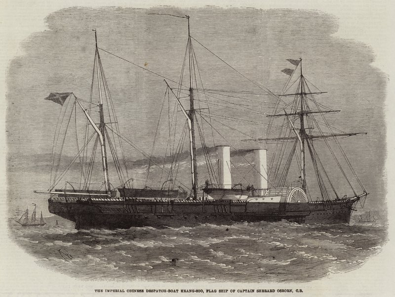 De keizerlijke Chinese dispatch-boot Keang-Soo, vlaggenschip van kapitein Sherard Osborn, CB door Edwin Weedon