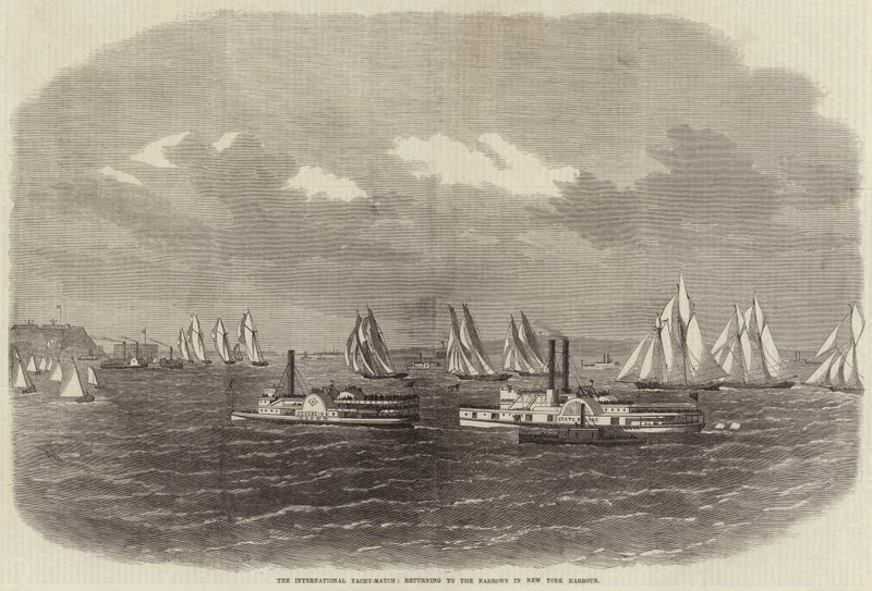 De Internationale Jachtwedstrijd, terugkerend naar de Narrows in de haven van New York door Edwin Weedon