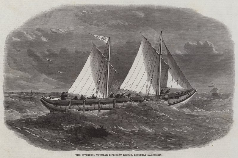 De redding van de Liverpool Tubular Life-Boat, onlangs gelanceerd door Edwin Weedon