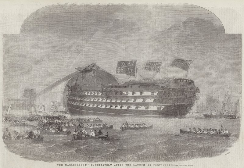 De Marlborough, direct na de lancering, in Portsmouth door Edwin Weedon