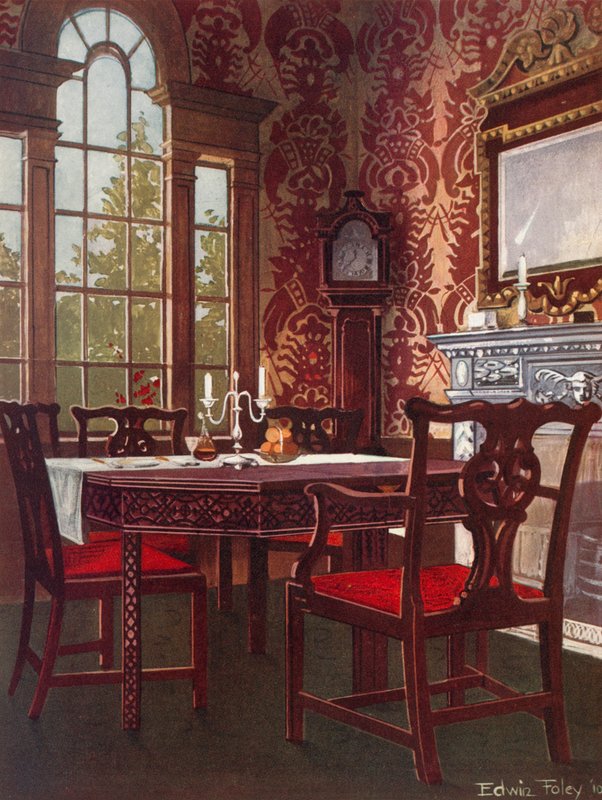 Mahonie Deelbare Eettafels--Eetkamer Stoelen met Splat-Rug door Edwin John Foley