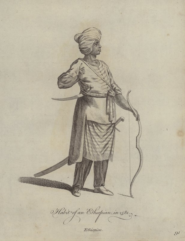 Kleding van een Ethiopiër in 1581 door English School