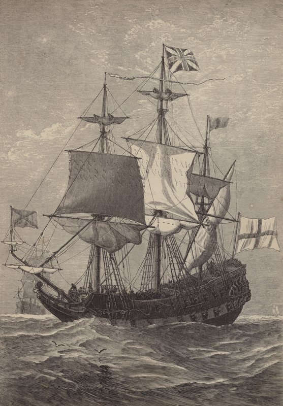 Het hijsen van de eerste Union Jack op zee, 1606 door English School