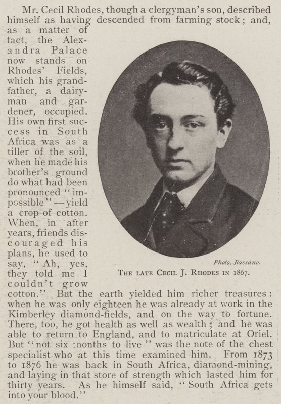 De Wijlen Cecil J Rhodes in 1867 door English Photographer
