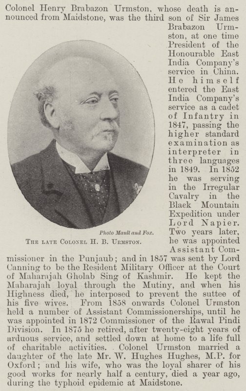 De wijlen kolonel H B Urmston door English Photographer