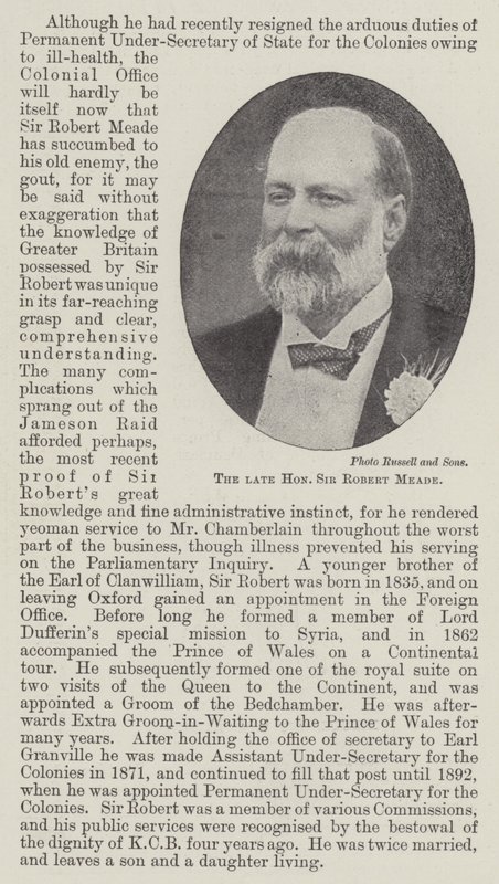 Wijlen de eerwaarde Sir Robert Meade door English Photographer