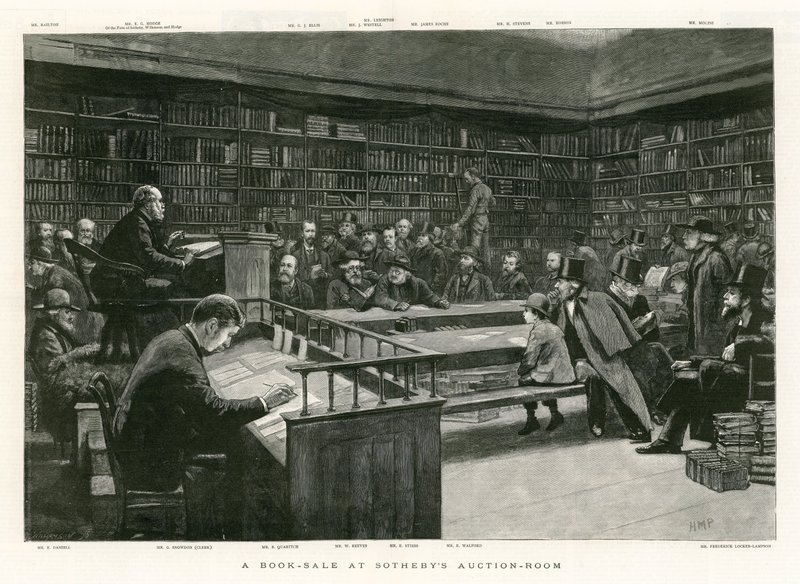 Een Boekenverkoop in Sothebys Veilingzaal door English School