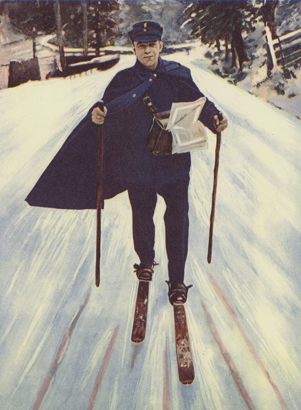 Een Duitse postbode op ski
