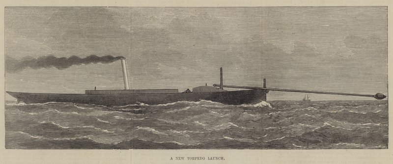 Een nieuwe torpedolancering (gravure) door English School