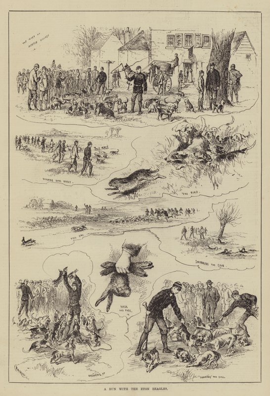 Een Run met de Eton Beagles (gravure) door English School