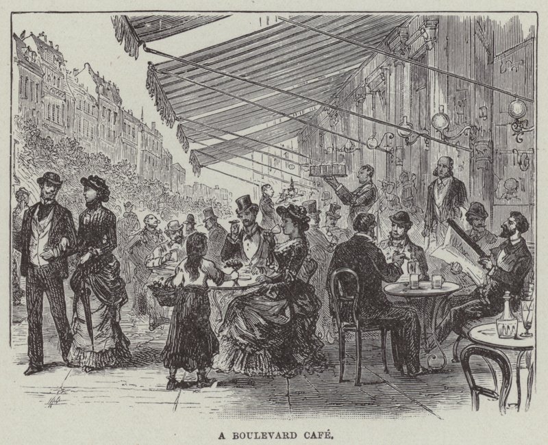 Een boulevardcafé (gravure) door English School