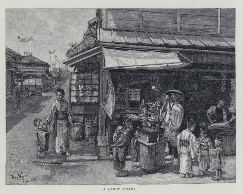 Een snoepverkoper (litho) door English School